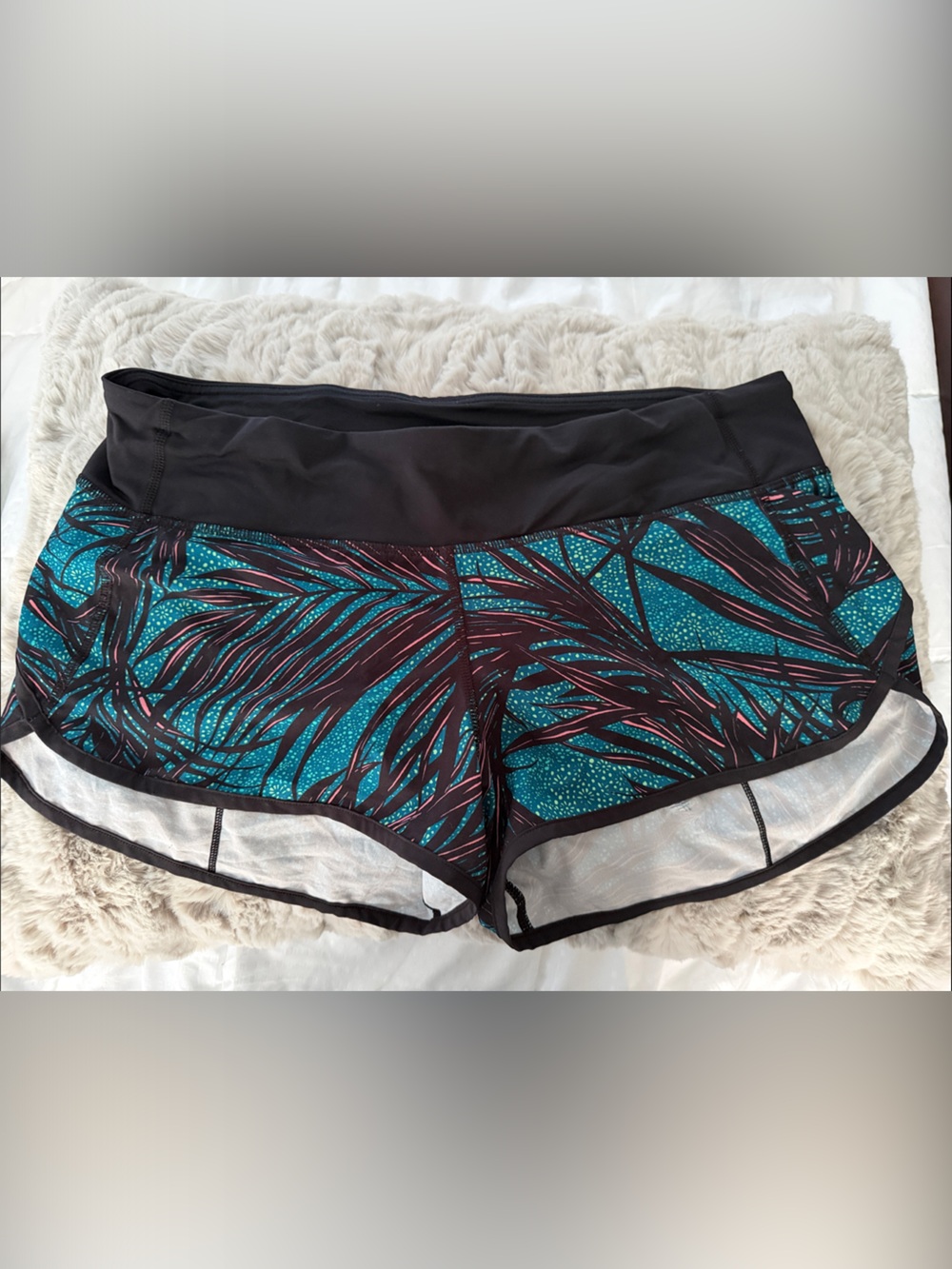 lululemon athletica Teal and Black Palm-Print Athletic Shorts